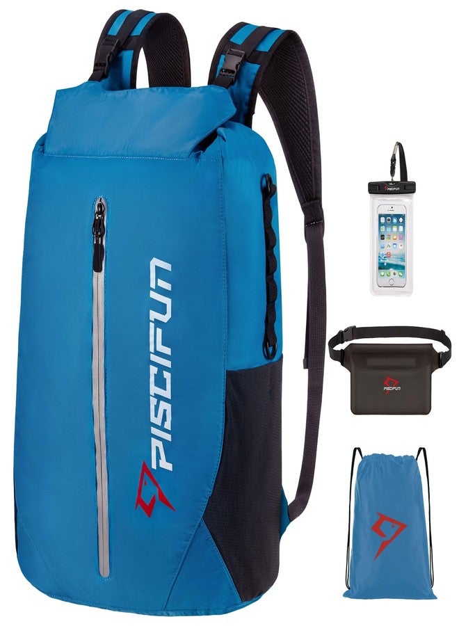 Piscifun Dry Bag Waterproof, Floating Dry Backpack, Lightweight Waterproof Dry Bag with Waist Pouch and Phone Case for Kayaking, Camping, Beach, Boating & Swimming for Men & Women Light Blue 20L - Image 1